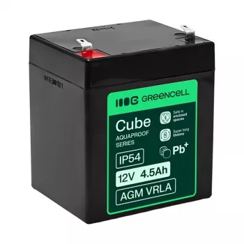 Bezúdržbová baterie Greencell AGM VRLA 12V 4,5Ah pro pokladny, hračky, fotoaparáty (90x70x106mm)