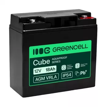 Bezúdržbová baterie Greencell AGM VRLA 12V 18Ah pro pokladny, hračky, fotoaparáty (181x77x167mm)