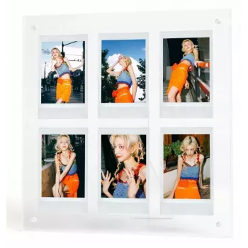 LOVEINSTANT stojací fotorámeček na 6 fotografií kompatibilní s Fujifilm Instax Mini / Xiaomi / Polaroid / Canon / HP / Kodak – zinková / průhledná