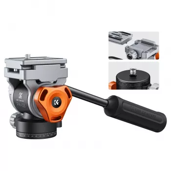 Fluidní videohlavice K&F Concept FH-03, nosnost 5 kg, Arca-Swiss, 1/4 inch-20 & 3/8 inch-16, černá