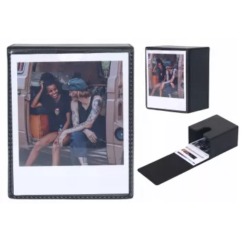 LOVEINSTANT úložná krabice na 100 fotografií – kompatibilní s Fuji Instax Wide, Square, Polaroid 600, Now – černá s průhledovým okénkem