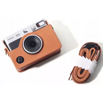 LOVEINSTANT 5v1 sada: ochranné pouzdro + tvrzené sklo + fotoalbum na 64 fotografií + pouzdro na fotografie + rámečky pro Fuji Instax Mini Evo / hnědá