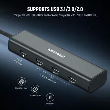 NEEWER PS020E USB-C hub 4-in-1 s 5x USB-C 10Gbps 100W PD, držákem na studenou botku a závitem 1/4 inch