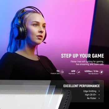 NEEWER GL1C RGB LED video panel 48W s nastavitelným světelným stativem, CRI≥97, 2,4G dálkové ovládání a ovládání aplikací pro streaming a gaming