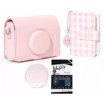 LOVEINSTANT 4v1 sada pouzdro fotoalbum LCD ochrana displeje krytka objektivu pro Fujifilm Instax Mini Evo - růžová