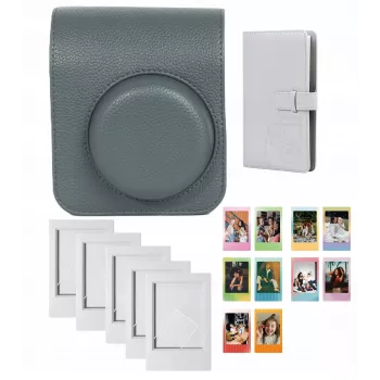 Sada LOVEINSTANT 4v1: ochranné pouzdro, fotoalbum (96 fotografií), rámečky a samolepky pro Fujifilm Instax Mini 41 - šedá