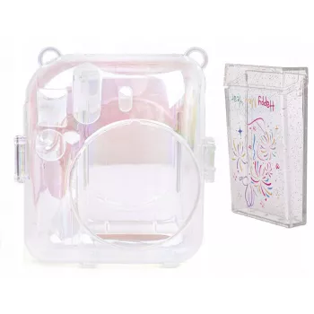 Sada LOVEINSTANT 2v1 pouzdro kryt pouzdro na přenášení pro Fuji Instax Mini 12 úložná krabice na fotografie průhledná shimmer