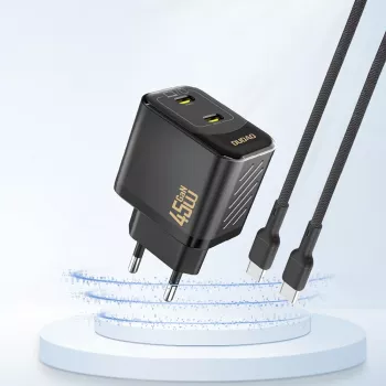 Dudao A28PEU GaN 45W PD 2xUSB-C nástěnná nabíječka černá