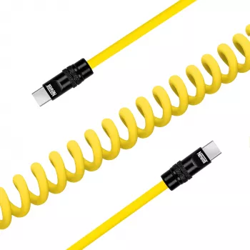 Newell USB-C na USB-C kabel 100W, 1,5m, silikonový, spirálový, žluto-černý