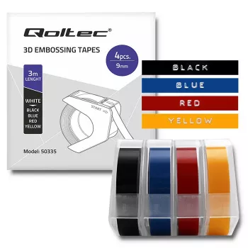 Sada 4 reliéfních pásek Qoltec pro DYMO Omega | 9mm x 3m | 4 barvy | samolepicí