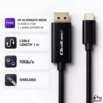 Kabel USB-C na DisplayPort Qoltec 1 m – 5K 60Hz – černý
