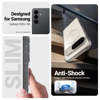 Magnetické průhledné pouzdro Crong Hybrid Clear s MagSafe pro Samsung Galaxy S26+, průhledné