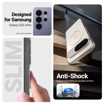 Magnetické průhledné pouzdro Crong Hybrid Clear s MagSafe pro Samsung Galaxy S26 Ultra, průhledné