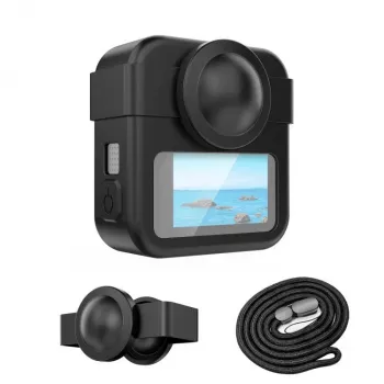 PULUZ 3-in-1 sada ochranné pouzdro, krytka objektivu, popruh na ruku pro GoPro Max 2 - černá