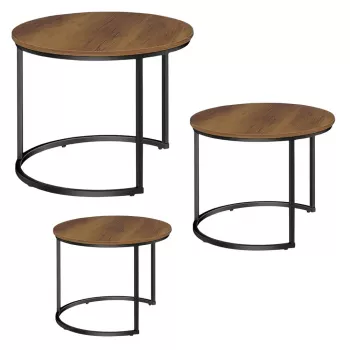 Sada 3v1 kulatých konferenčních stolků LEAN, vintage, přírodní dřevo, 51 cm, 40 cm, 30 cm