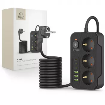 TECH-PROTECT PC3X6 napájecí zásuvka 3 USB & 3 Type-C & 3 zásuvky 200 cm černá