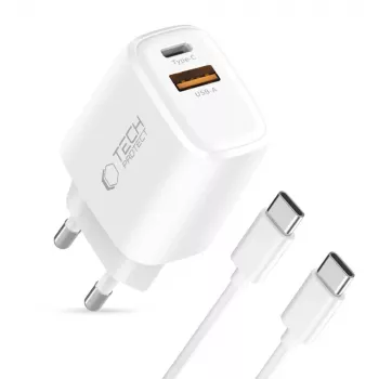 TECH-PROTECT NCA30 2portová síťová nabíječka PD 30W / QC3.0 + Type-C kabel bílá