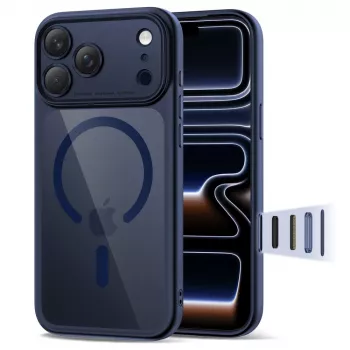 Hybridní pouzdro TECH-PROTECT MAGPEAK MagSafe pro Apple iPhone 17 Pro, Deep Blue/Clear