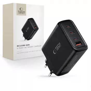 TECH-PROTECT NC120W-GAN 4portová síťová nabíječka PD 120W / QC3.0 černá
