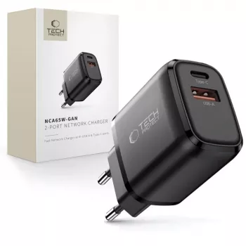 TECH-PROTECT NCA65W-GAN 2portová síťová nabíječka PD 65W / QC3.0 černá