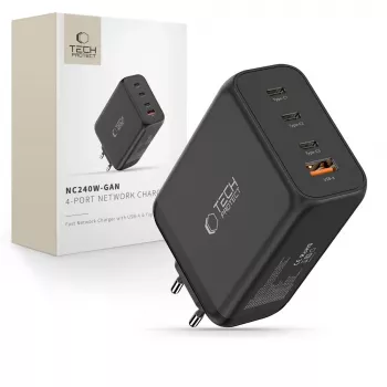 TECH-PROTECT NC240W-GAN 4portová síťová nabíječka PD 240W / QC3.0 černá