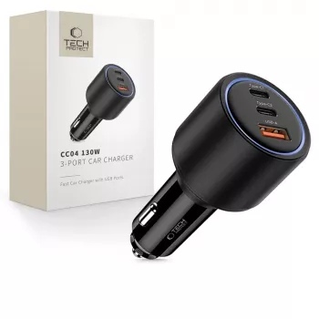 TECH-PROTECT CC04 autodobíječka 3 porty PD 130W, černá