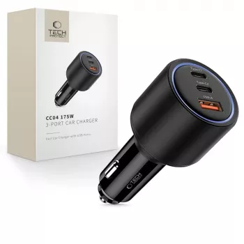 TECH-PROTECT CC04 autodobíječka 3 porty PD 175W, černá