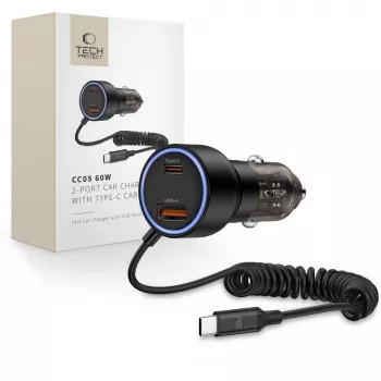 TECH-PROTECT CC05 autodobíječka 2 porty PD 60W + kabel, černá