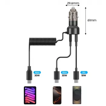 TECH-PROTECT CC05 autodobíječka 2 porty PD 60W + kabel, černá