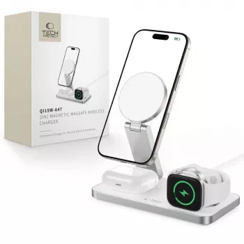 TECH-PROTECT QI15W-A47 3v1 magnetická MagSafe bezdrátová nabíječka bílá