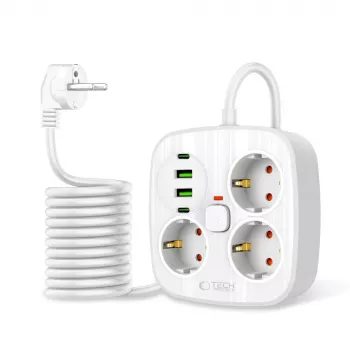 TECH-PROTECT PCS3X4 prodlužovací zásuvkový blok 2 USB & 2 Type-C & 3 zásuvky 200cm bílý