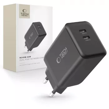 Síťová nabíječka TECH-PROTECT NC45W-GAN 2portová PD 45W, černá