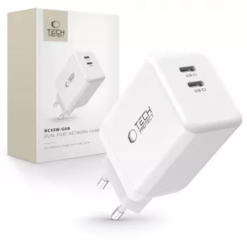 Síťová nabíječka TECH-PROTECT NC45W-GAN 2portová PD 45W, bílá