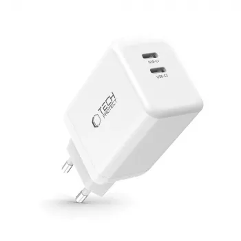 Síťová nabíječka TECH-PROTECT NC45W-GAN 2portová PD 45W, bílá