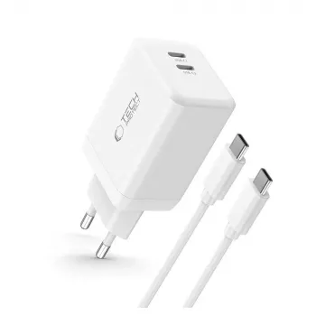 Síťová nabíječka TECH-PROTECT NC45W-GAN 2portová PD 45W + kabel Type-C, bílá