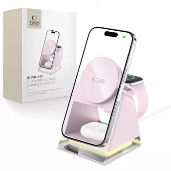 Tech-Protect QI15W-A43 3IN1 MagSafe bezdrátová nabíjecí stanice růžová