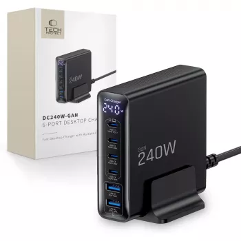 TECH-PROTECT DC240W-GAN 6portová stolní nabíječka PD 240W / QC3.0 černá