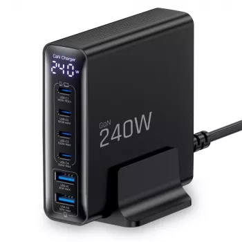 TECH-PROTECT DC240W-GAN 6portová stolní nabíječka PD 240W / QC3.0 černá
