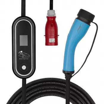 Akyga AK-EC-22 přenosná nabíječka EV, Type 2, CEE 5-pin zástrčka, třífázová, 32 A, 22 kW, LCD, 5 m