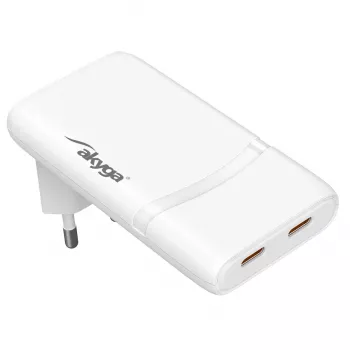 Akyga AK-CH-32 tenká GaN USB-C nabíječka 65 W, 2 x USB-C PD, bílá