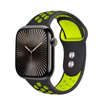 Crong Duo Sport Band pásek pro Apple Watch 38/40/41/42 mm (černý/limetkově zelený)