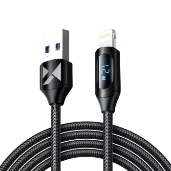 Wozinsky WUALC2 USB-A na Lightning kabel s LED displejem, 2,4A, 2m, černý