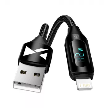 Wozinsky WUALC2 USB-A na Lightning kabel s LED displejem, 2,4A, 2m, černý