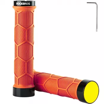 ROCKBROS Cyklistické gripy na řídítka s reflexními koncovkami - oranžové, 130 mm, dvojité lock-on