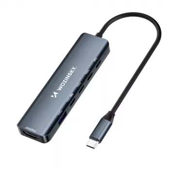 WOZINSKY WHBC10Y4S USB-C hub 6-in-1 multifunkční hliníkový s 15 cm kabelem - šedý