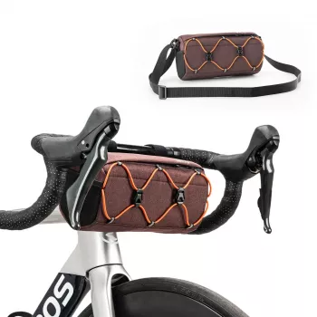 ROCKBROS Bicycle Handlebar Bag 2.2L Brown PU Leather EVA Water-Resistant with Phone Holder