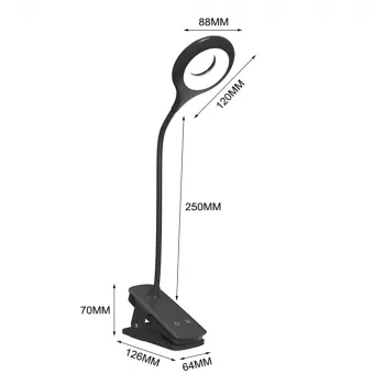WOZINSKY Mini bezdrátová LED čtecí lampa se svorkou a USB-C kabelem – černá