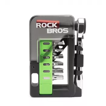 ROCKBROS sada na opravu kola s mini ráčnou a 14 bity – průsvitně zelená