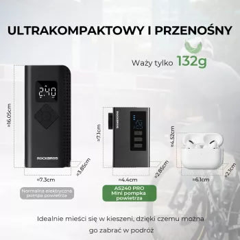 ROCKBROS AS240 PRO bezdrátová pumpa, 120 PSI kompresor, 420 mAh, černá