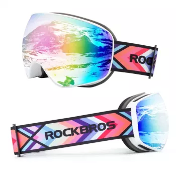 ROCKBROS SP284 dětské lyžařské brýle – matně bílý rám, šedá PC čočka s růžovým zrcadlem sakura